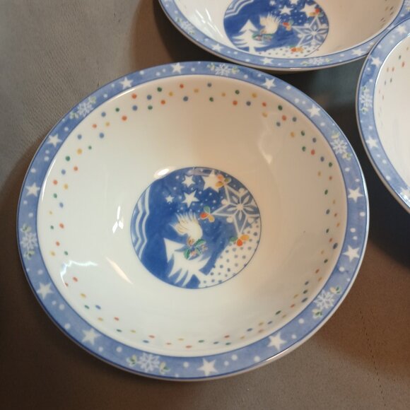 Noritake EPOCH Mr Snowman 3 Soup Cereal Bowls Vintage Stoneware Christmas Blue - Picture 3 of 8